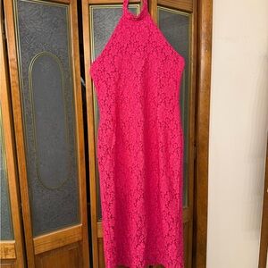 Fuchsia Lace Halter Midi Dress ZARA BRAND NEW